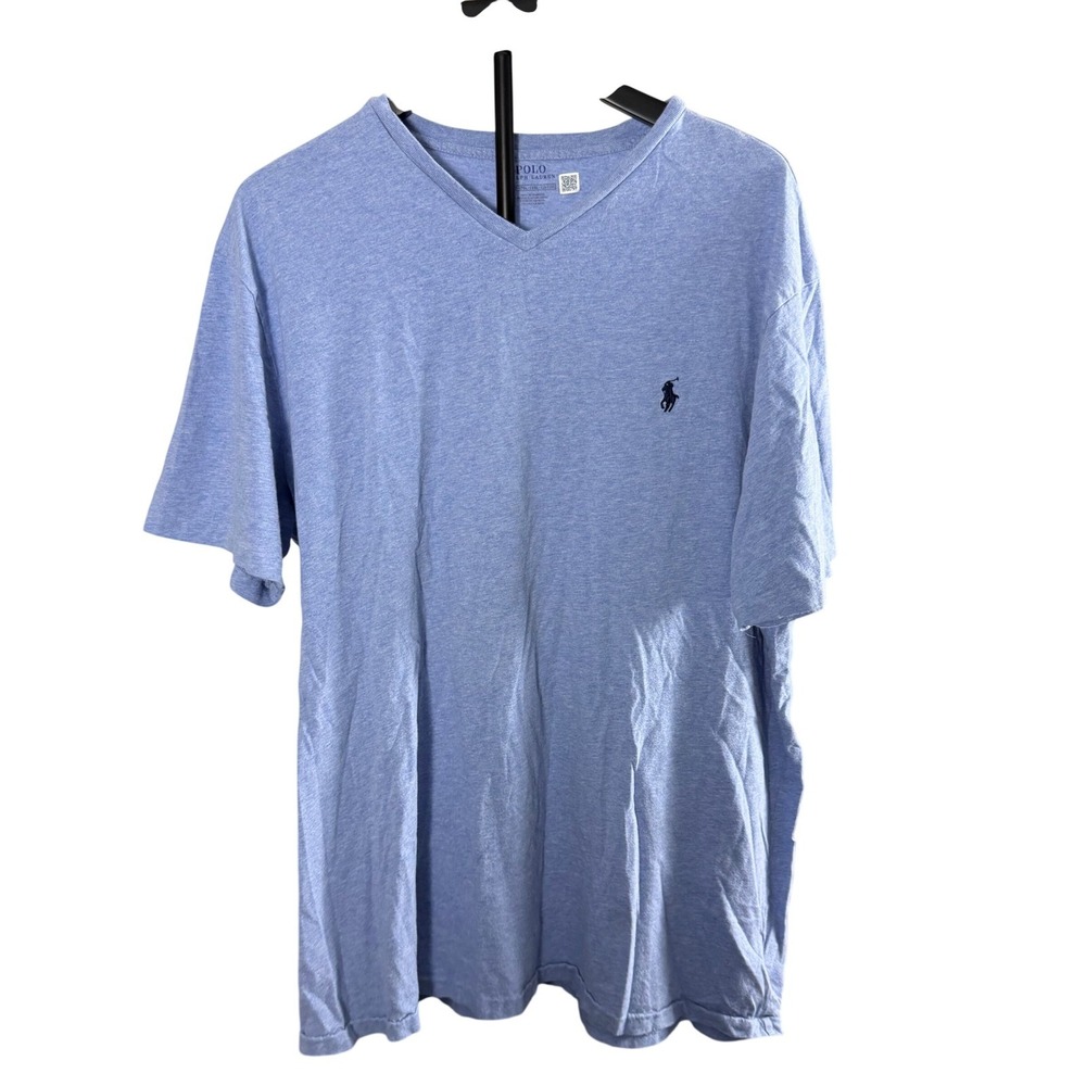 Polo Ralph Lauren Mens 2XLT V-Neck T-Shirt Blue Heather Short Sleeve Pony Logo